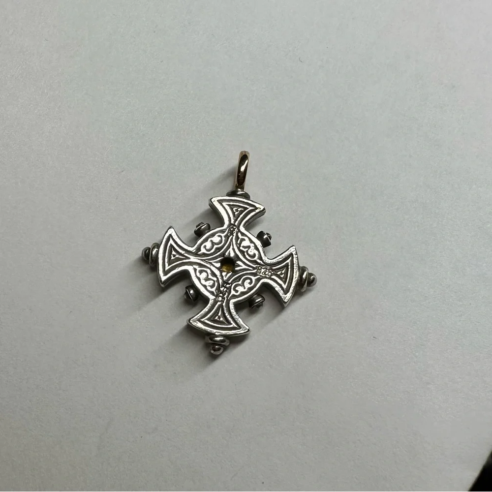Konstantino Two Tone 18k Gold & Silver Double Sided Byzantine Cross - Picture 6 of 12